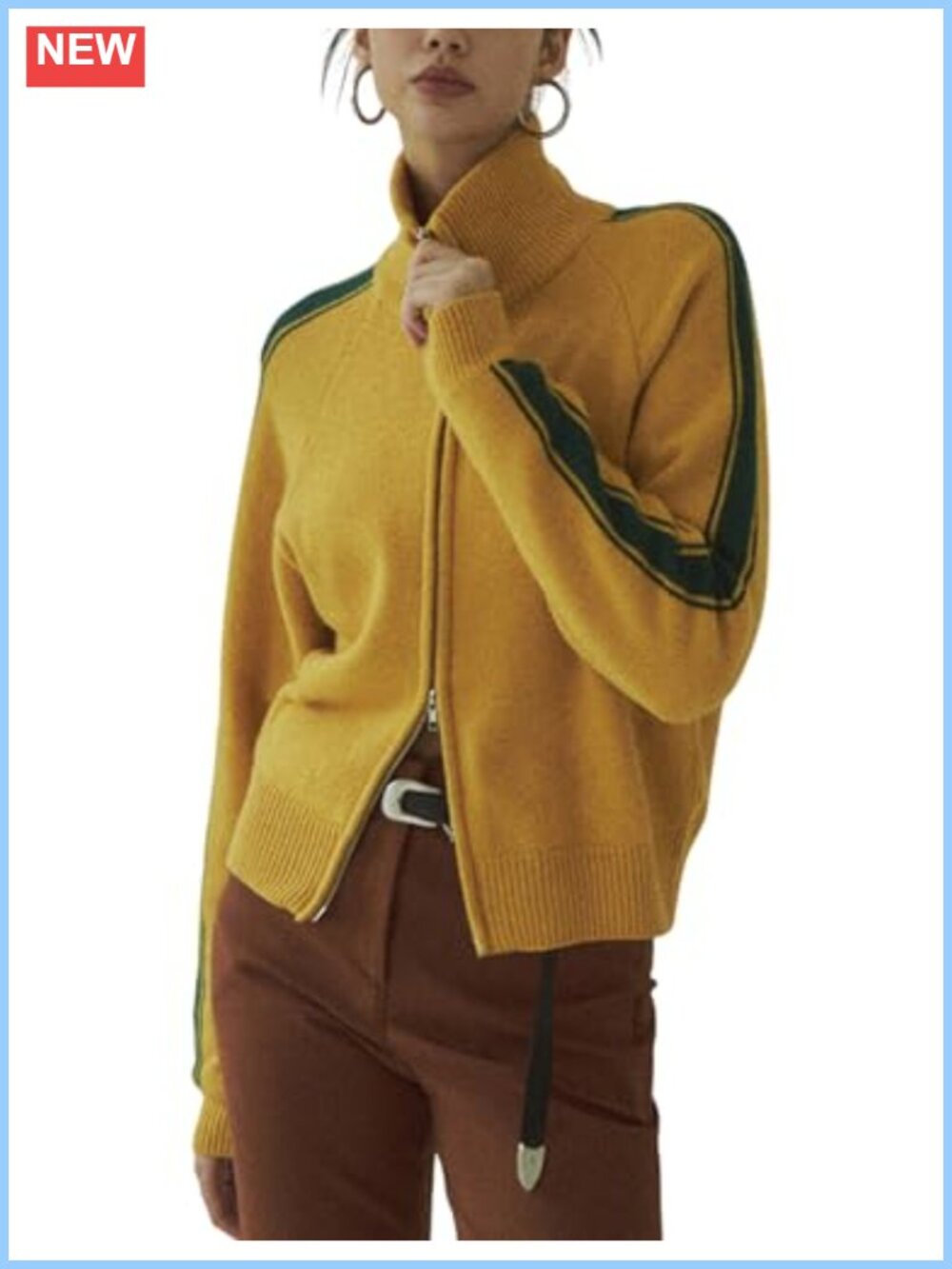 Womens Zip Up Cardigan Long Sleeve Knit Sweater Jacket Stand-Up Collar